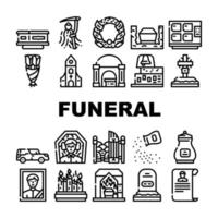 Funeral Dead Ceremony Collection Icons Set Vector