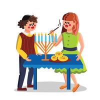 Hanukkah Jewish Holiday Celebrate Couple Vector Illustration