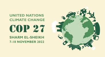 policía 27 en sharm el-sheikh, egipto. conferencia de cambio climatico de naciones unidas. Del 7 al 18 de noviembre de 2022 será la cumbre climática internacional. banner moderno vector plano