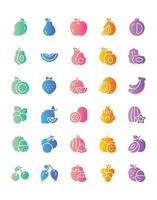 conjunto de iconos de frutas 30 aislado sobre fondo blanco vector