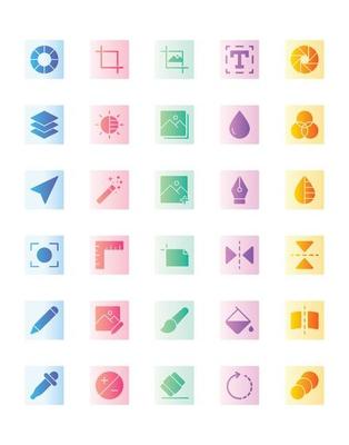 Photo Editing Icon Set 30 isolated on white background