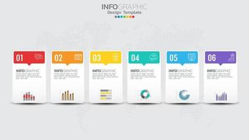 Timeline infographics template with 6 elements workflow process chart. vector