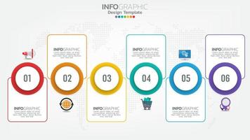 Timeline infographics template with 6 elements workflow process chart. vector