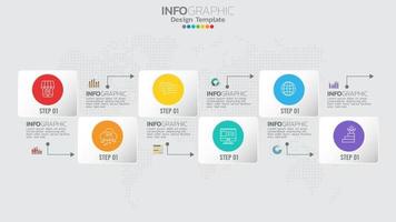 Timeline infographics template with 6 elements workflow process chart. vector