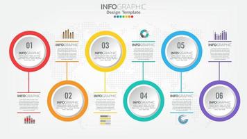 Timeline infographics template with 6 elements workflow process chart. vector