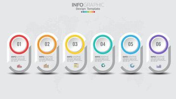 Timeline infographics template with 6 elements workflow process chart. vector