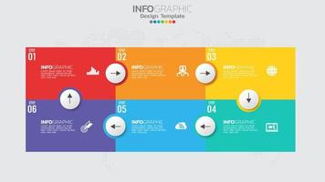 Infographics template with 6 elements workflow process chart. vector