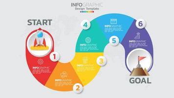 Infographics template with 6 elements workflow process chart. vector