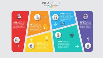 Plantilla de infografía con diagrama de proceso de flujo de trabajo de 6 elementos. vector