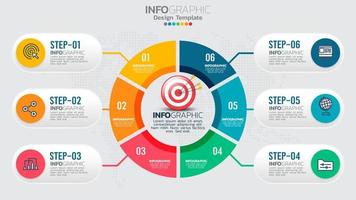 Infographics template with 6 elements workflow process chart. vector