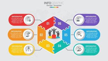 Infographics template with 6 elements workflow process chart. vector