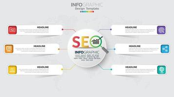 Plantilla de infografía con diagrama de proceso de flujo de trabajo de 6 elementos. vector