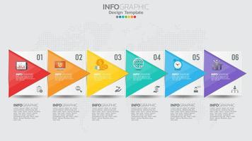 Plantilla de infografía con diagrama de proceso de flujo de trabajo de 6 elementos. vector