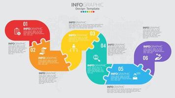 Infographics template with 6 elements workflow process chart. vector