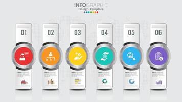 Infographics template with 6 elements workflow process chart. vector