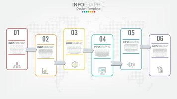 Timeline infographics template with 6 elements workflow process chart. vector
