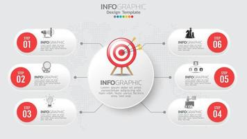 plantilla de infografía de línea de tiempo con gráfico de proceso de flujo de trabajo de 6 elementos. vector