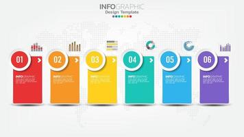 Timeline infographics template with 6 elements workflow process chart. vector