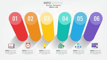 Timeline infographics template with 6 elements workflow process chart. vector