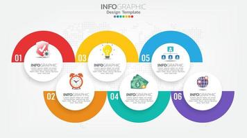 plantilla de infografía de línea de tiempo con gráfico de proceso de flujo de trabajo de 6 elementos. vector