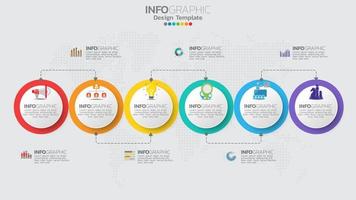 Timeline infographics template with 6 elements workflow process chart. vector