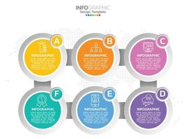 Infographic template design with 6 color options. vector