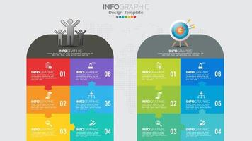 Plantilla de infografía con diagrama de proceso de flujo de trabajo de 6 elementos. vector