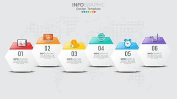 Infographics template with 6 elements workflow process chart. vector