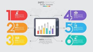 Infographics template with 6 elements workflow process chart. vector