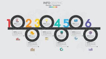 Infographics template with 6 elements workflow process chart. vector