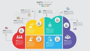 Infographics template with 6 elements workflow process chart. vector