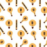 Seamless pattern with retro vintage light bulbs in hand drawn style. Vector illustration.