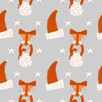 Seamless Christmas pattern. Background with santa claus and red hat. Vector illustration in hand-drawn style