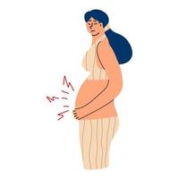 The onset of contractions in a pregnant woman. The risk of miscarriage in late pregnancy. Vector hand drawn illustration