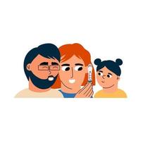 A family of dad, mom and daughter look at positive pregnancy test results. Waiting for a child. Vector illustration in flat style