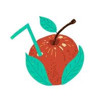 Apple drink with a straw. Useful summer natural drink. Vector illustration with hand drawn style texture.