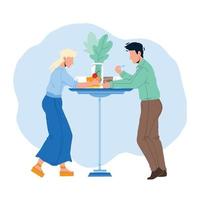 Dessert Eating Man And Woman At Cafe Table Vector