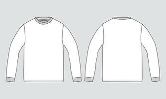 plantilla de maqueta de ilustración de vector de dibujo plano de moda técnica de camiseta de manga larga para hombres y niños.