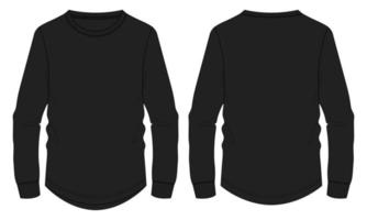 camiseta de manga larga moda técnica boceto plano ilustración vectorial plantilla de maqueta de color negro para hombres y niños. vector