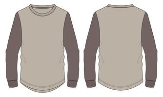 Two tone Color Long sleeve T shirt technical fashion flat sketch vector Illustration mockup template for Men's and boys.