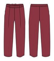 pantalón de pijama de ajuste regular moda técnica boceto plano ilustración vectorial plantilla de color rojo para damas vector