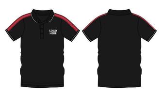 Short Sleeve polo shirt technical fashion flat sketch vector illustration black Color  template front and back views