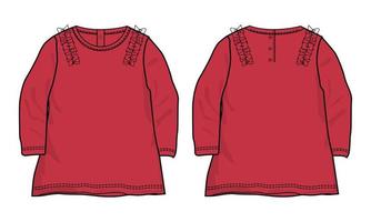 Baby girls Dress design fashion flat sketch vector illustration red Color template