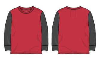 Two tone Black and Red Color Long sleeve t shirt technical flat sketch vector illustration template