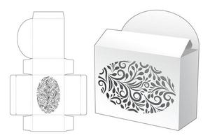 Rectangular stenciled floral box die cut template and 3D mockup vector