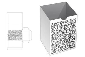 Stenciled stationery box die cut template and 3D mockup vector