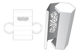 Empaque hexagonal alto estampado con plantilla troquelada lateral y maqueta 3d vector