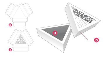 bandeja de forma triangular y plantilla troquelada de tapa estampada y maqueta 3d vector