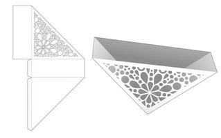 Stenciled triangular container die cut template and 3D mockup vector
