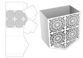 Bottom angle container with stenciled pattern die cut template and 3D mockup vector